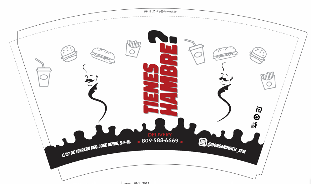 Vaso Papel Bebida Fria 12oz Personalizado Don Sandwich