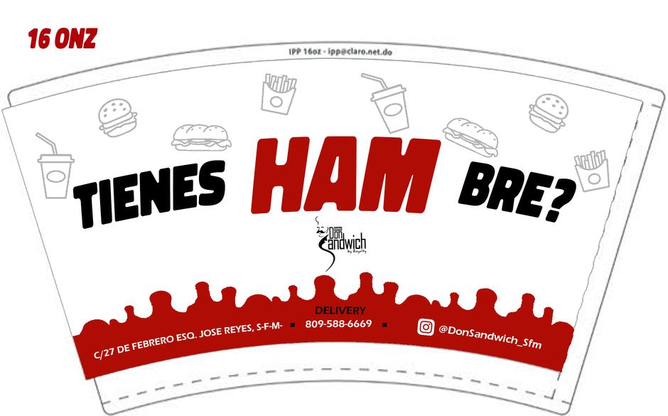 Vaso Papel Bebida Fria 16oz Personalizado Don Sandwich