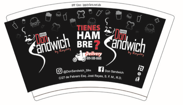Vaso Bebida Fria 12oz Personalizado Don Sandwich Delivery
